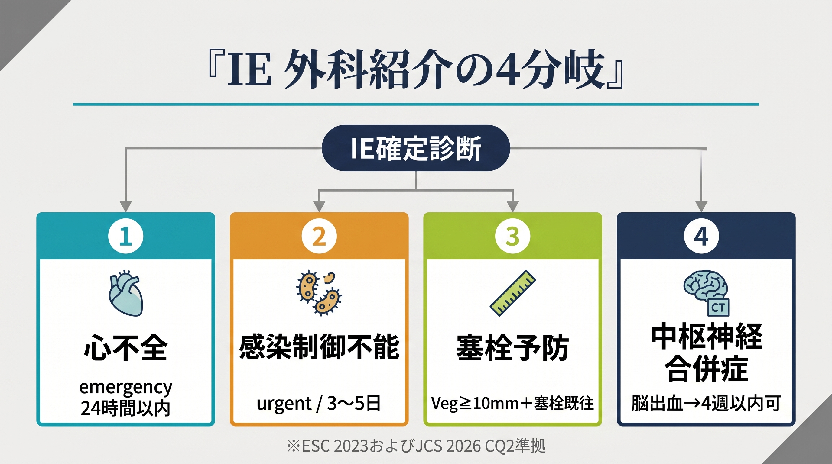 IE外科紹介の4分岐：心不全・感染制御不能・塞栓予防・中枢神経合併症